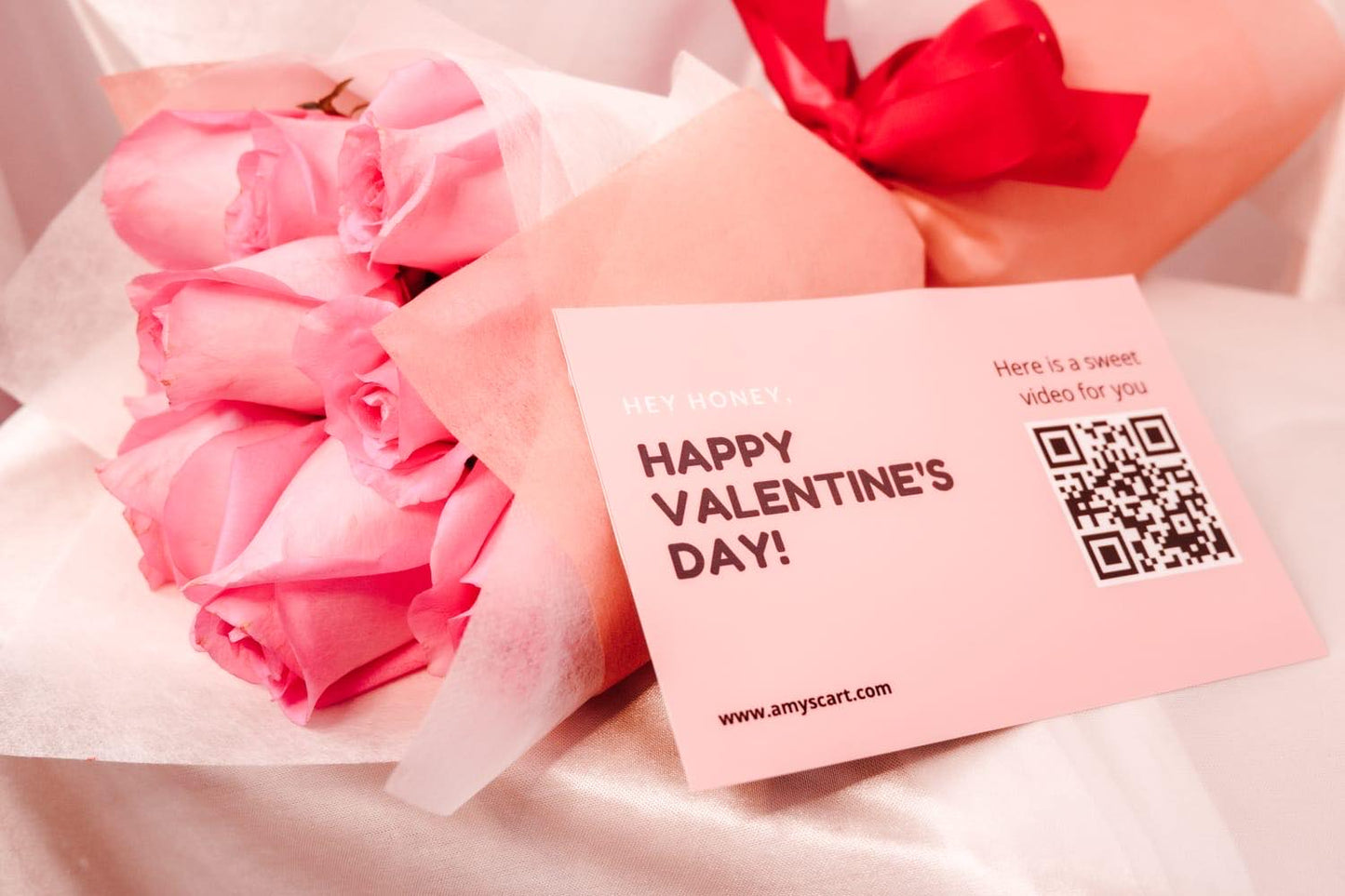 PINK ROSES - VALENTINE'S DAY BOUQUET & VIDEO MESSAGE CARD
