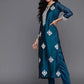 Women Art Silk Teal Kurta set with Dupatta