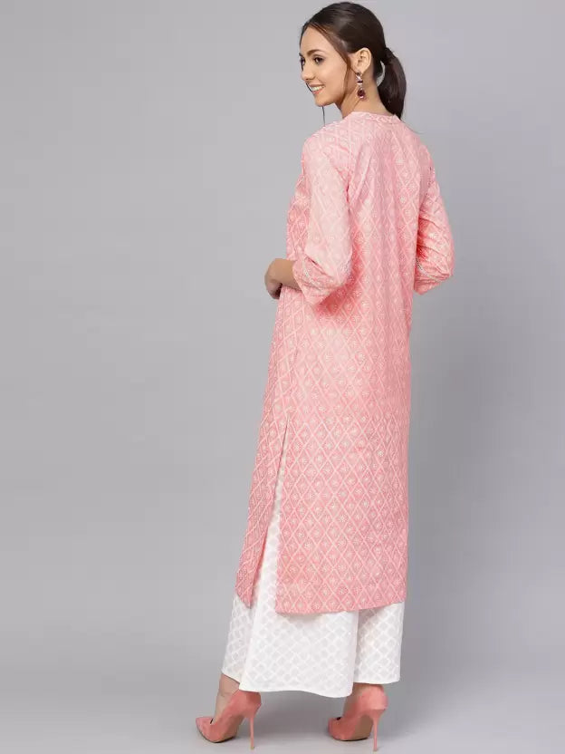 Women Pink Viscose Rayon Ethnic Jacket and Kurta Set