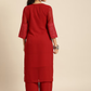 Women Red Ethnic Motifs Chikankari Kurta with Palazzos