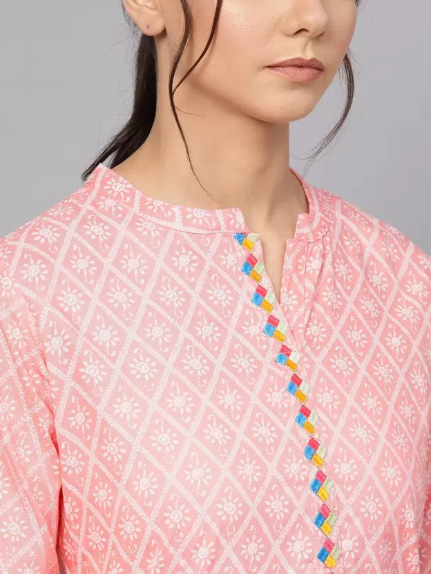 Women Pink Viscose Rayon Ethnic Jacket and Kurta Set