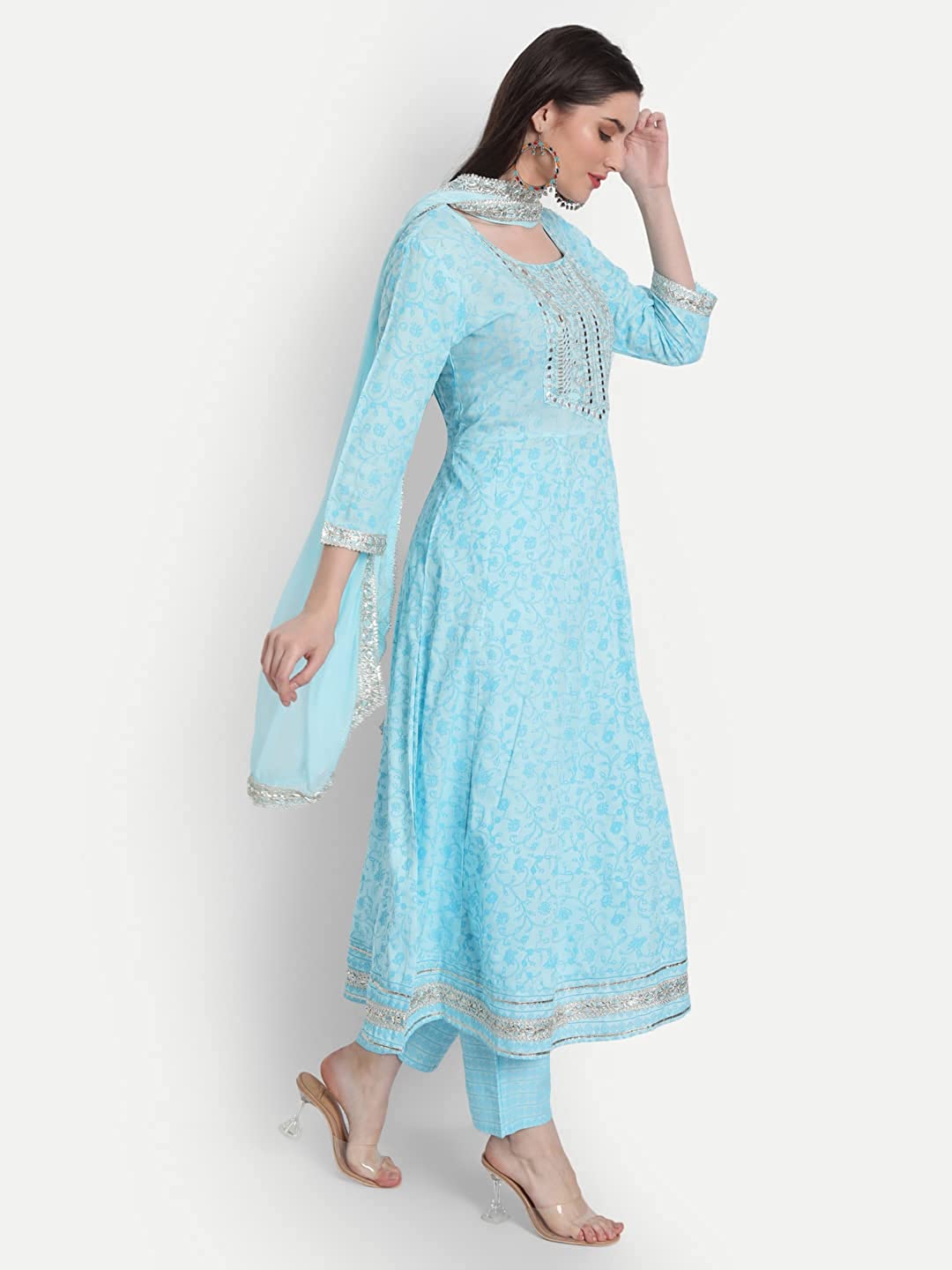 Women Sky Blue Anarkali Kurta set