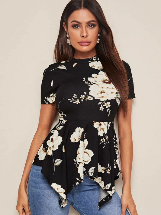 Floral Print Hanky Hem Tee