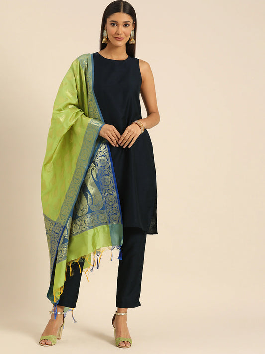 Women Navy Blue Solid Kurta Set