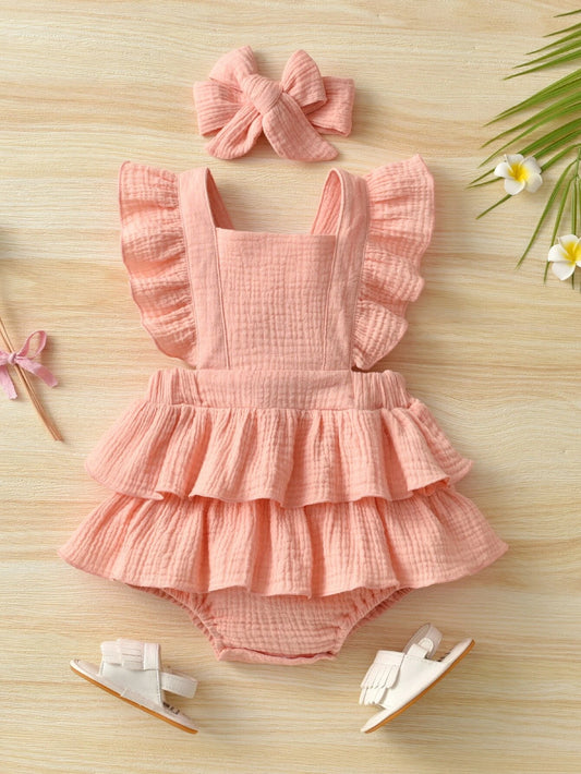 Baby Girl Pink Jumpsuit with Headband