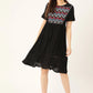 Black Embroidered Detail A-Line Dress