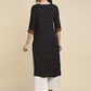 Black Ethnic Printed Straight Kurta Palazzos Set for Women