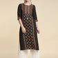 Black Ethnic Printed Straight Kurta Palazzos Set for Women