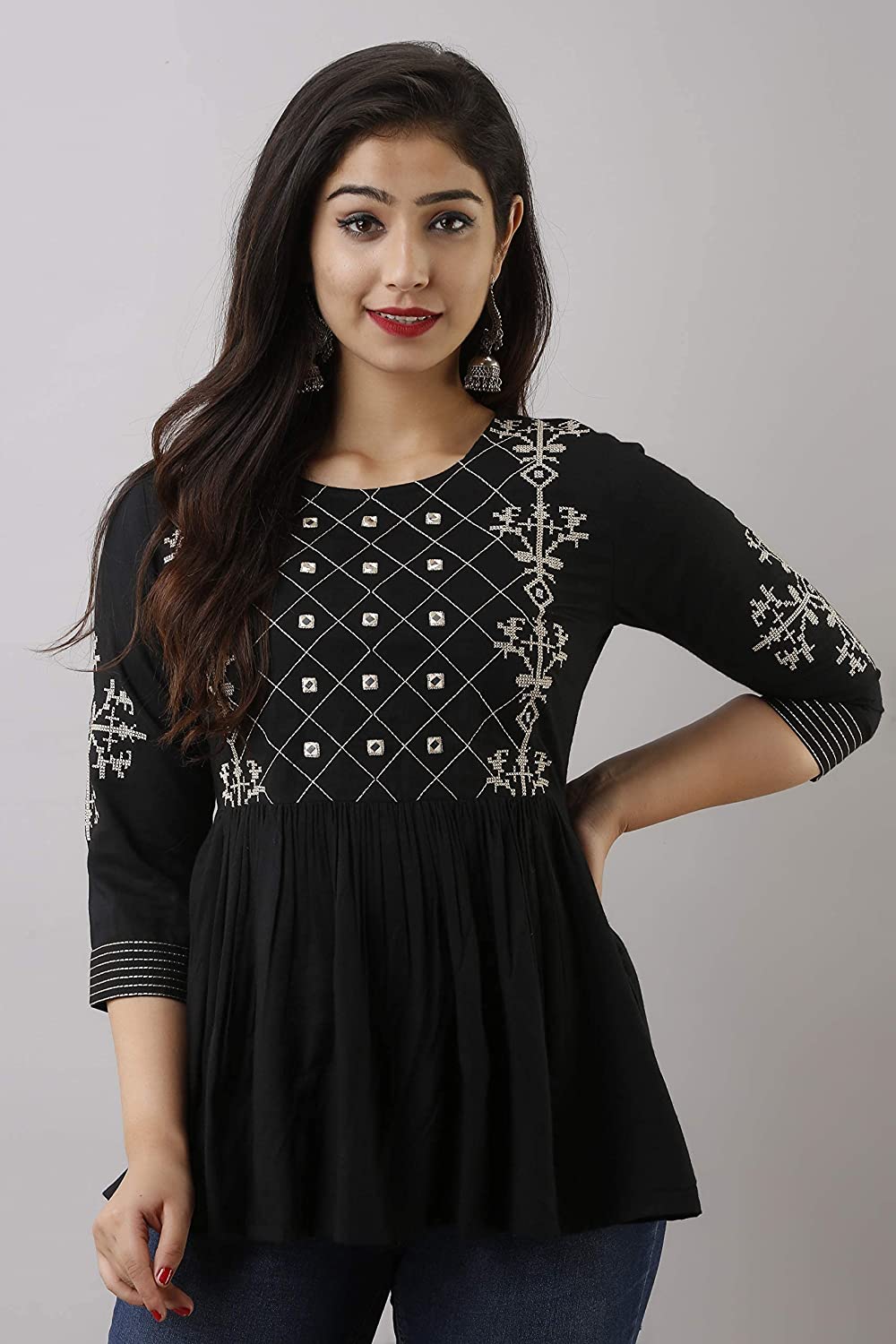 Black Rayon Embroidered Top