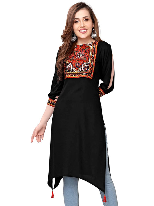 Black Rayon Kurti with Slit Sleeves