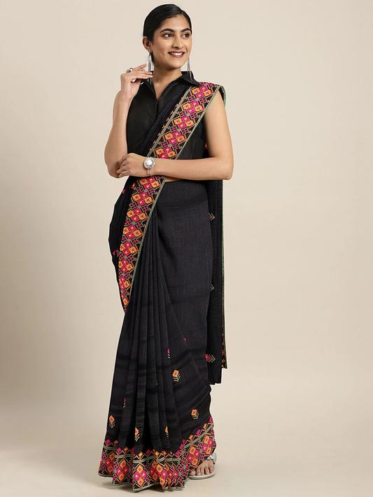 Solid Pure Georgette Embroidered Saree