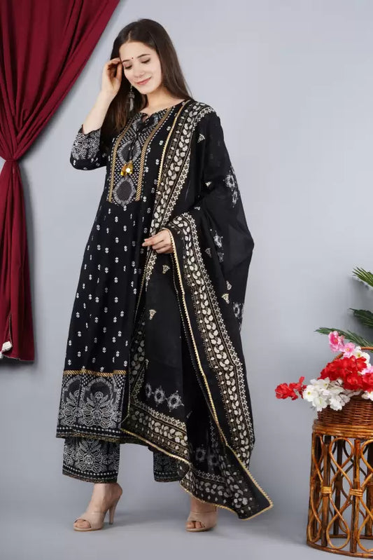 Women Black Viscose Rayon Kurta set