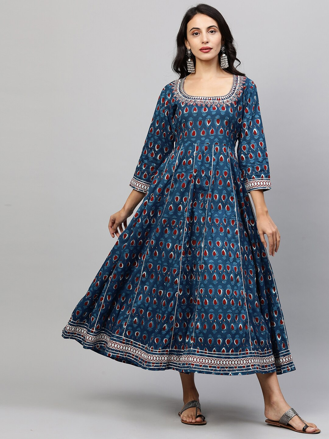 Blue Ethnic Motifs Ethnic Maxi Dress