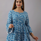 Blue Floral Print Empire Top