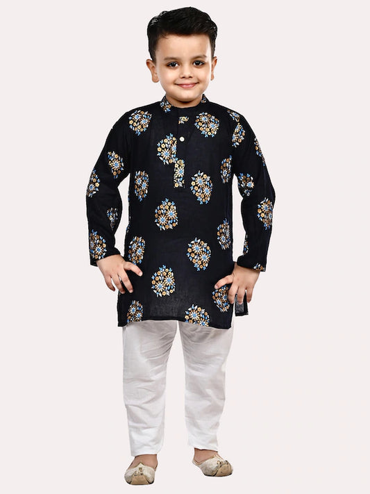 Boys Black Cotton Kurta set