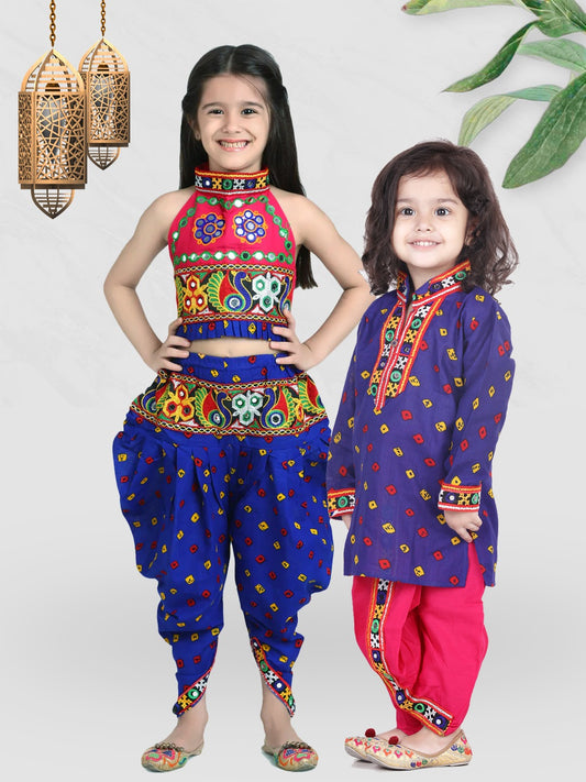 Kids Blue Embroidered Top with Dhoti Pants
