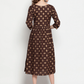 Brown Cotton Ethnic A-Line Midi Dress