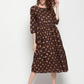 Brown Cotton Ethnic A-Line Midi Dress