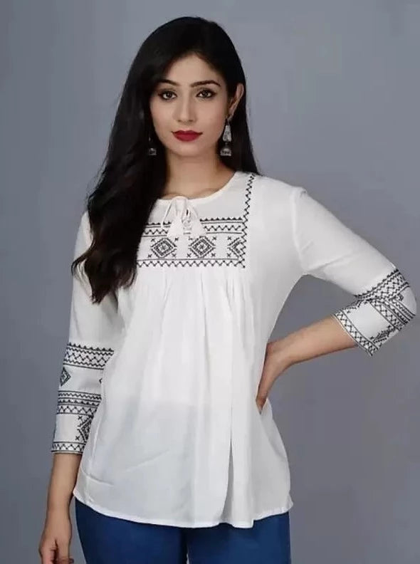 Casual Regular Sleeves Embroidered Women White Top