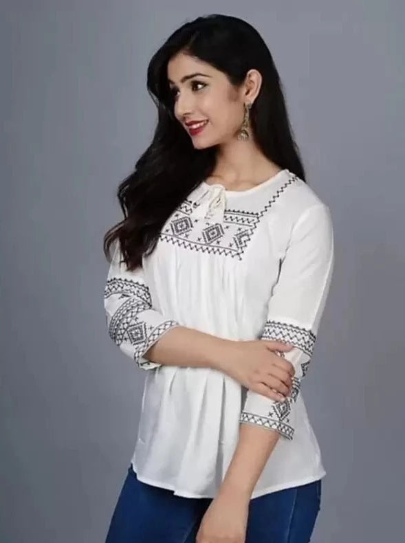 Casual Regular Sleeves Embroidered Women White Top