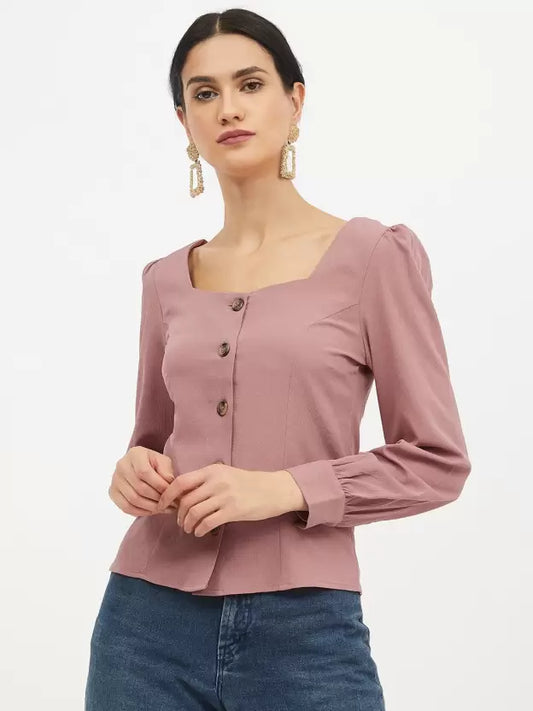 Casual Regular Sleeves Solid Women Pink Top