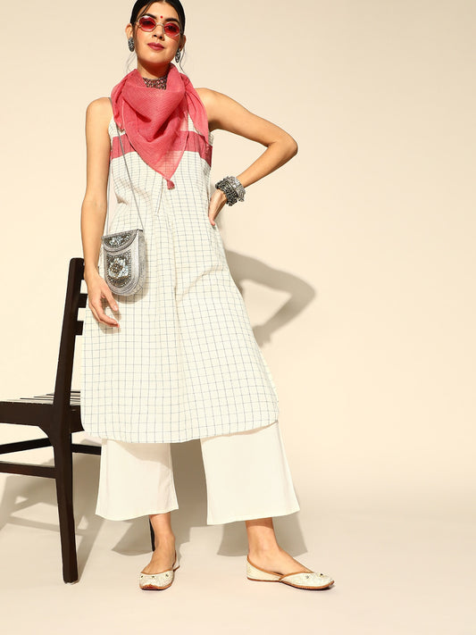 Checked Pure Cotton Kurta Set