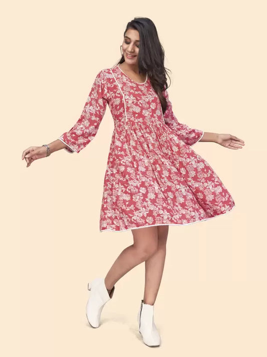 Georgette Pink Flare Dress