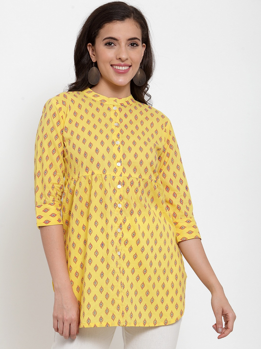 Cotton Yellow Block Print Tunic
