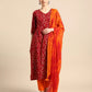 Women Cotton Red and Orange Kurta set