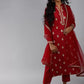 Women Red Embellished Cotton & Rayon mix Kurta set with Dupatta