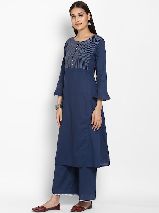 Women Blue & Embroidered Kurta with Palazzos & Dupatta