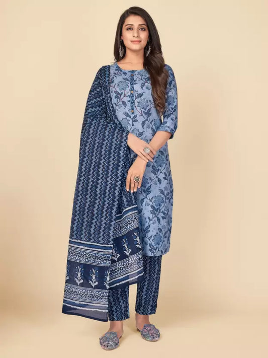 Women Pure Cotton Kurta, Pant And Dupatta Set