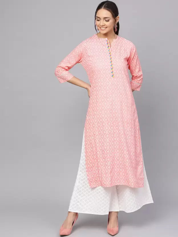 Women Pink Viscose Rayon Ethnic Jacket and Kurta Set