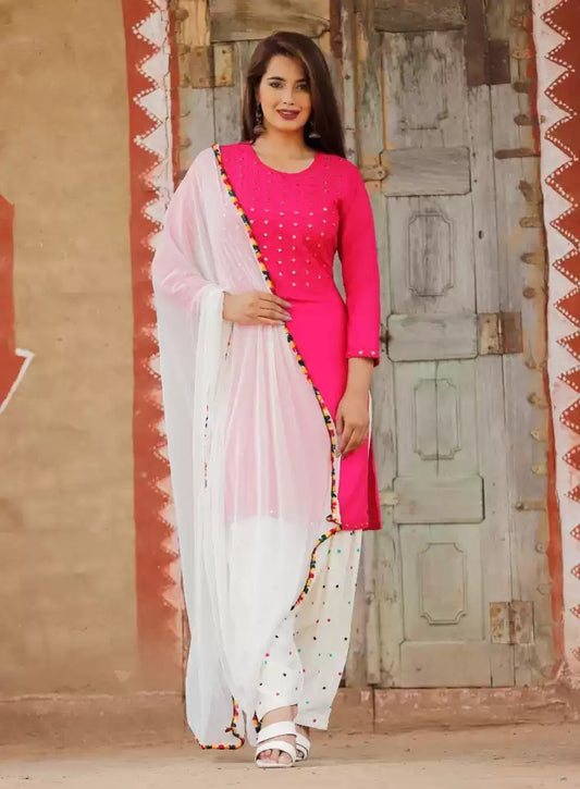 Women Embellished Kurta Dhoti Pant & Dupatta Set