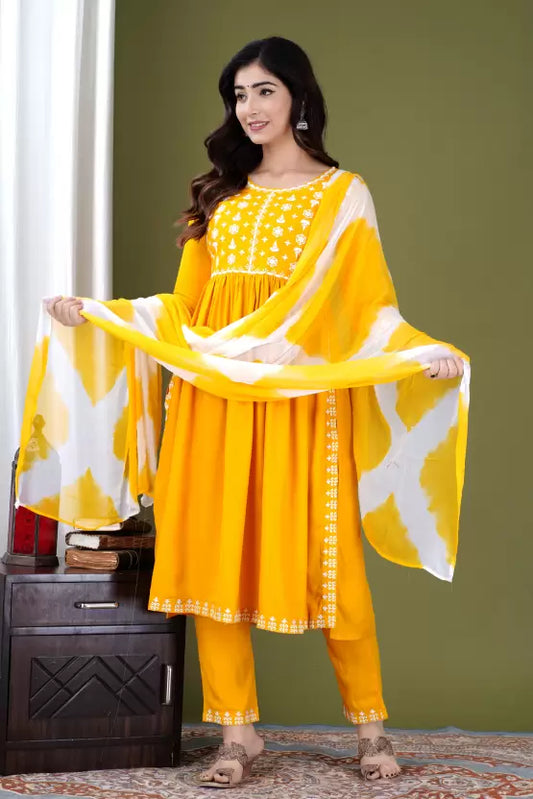 Embroidered Kurta Trouser Pant & Dupatta Set