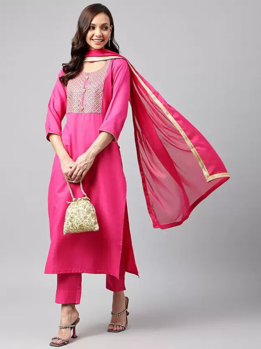 Women Embroidered Kurta, Trouser & Dupatta Set