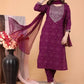 Women Maroon Viscose Rayon Embroidered Kurta and Pant Set