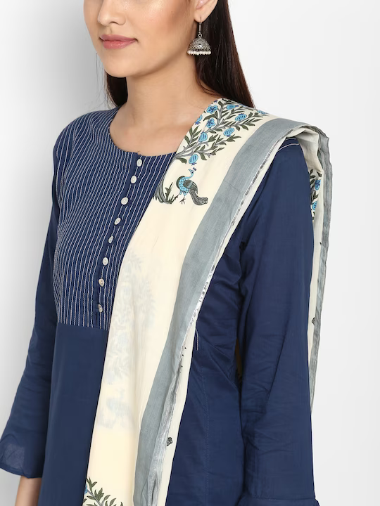 Women Blue & Embroidered Kurta with Palazzos & Dupatta