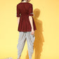 Women Maroon & White Kurta Set