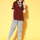 Women Maroon & White Kurta Set