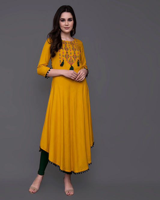 Floral Embroidered A-Line Kurta