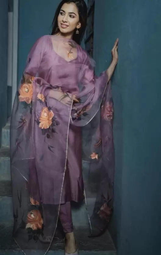 Floral Print Kurta Palazzo & Dupatta Set