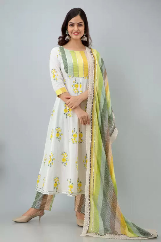 Floral Print Kurta Pant & Dupatta Set