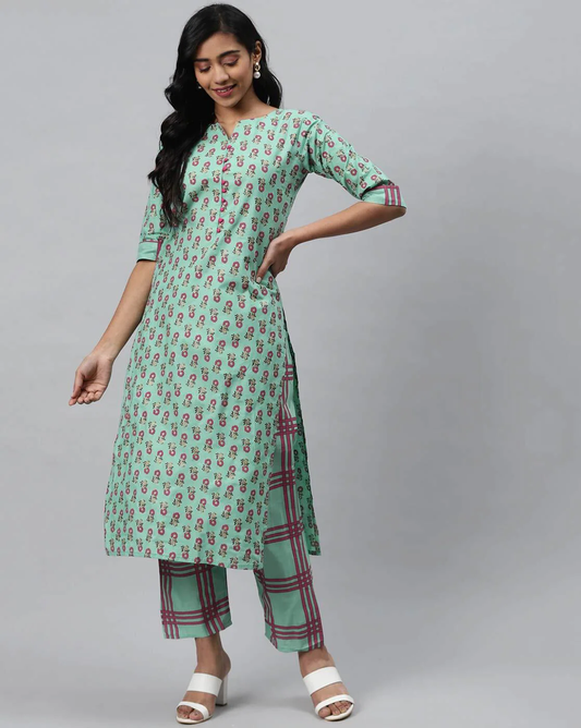 Floral Print Straight Kurta Set