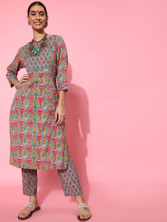 Floral Pure Cotton Kurta Set