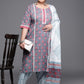 Plus Size Women Blue Floral Motifs Printed Pure Cotton Kurta Set