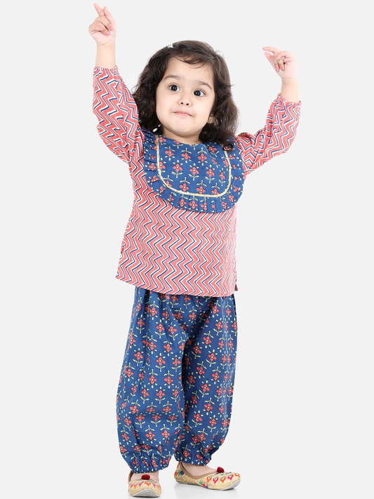 Girls Bandhani Printed Top With Pants