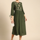 Green Ethnic Embroidered Ethnic Midi Dress