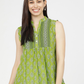 Green Floral Mandarin Collar A-Line Top