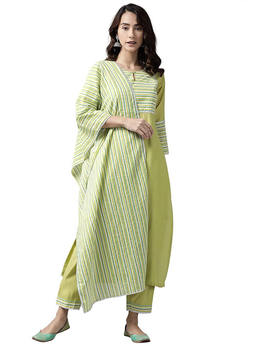 Women Green Solid Straight Kurta Set